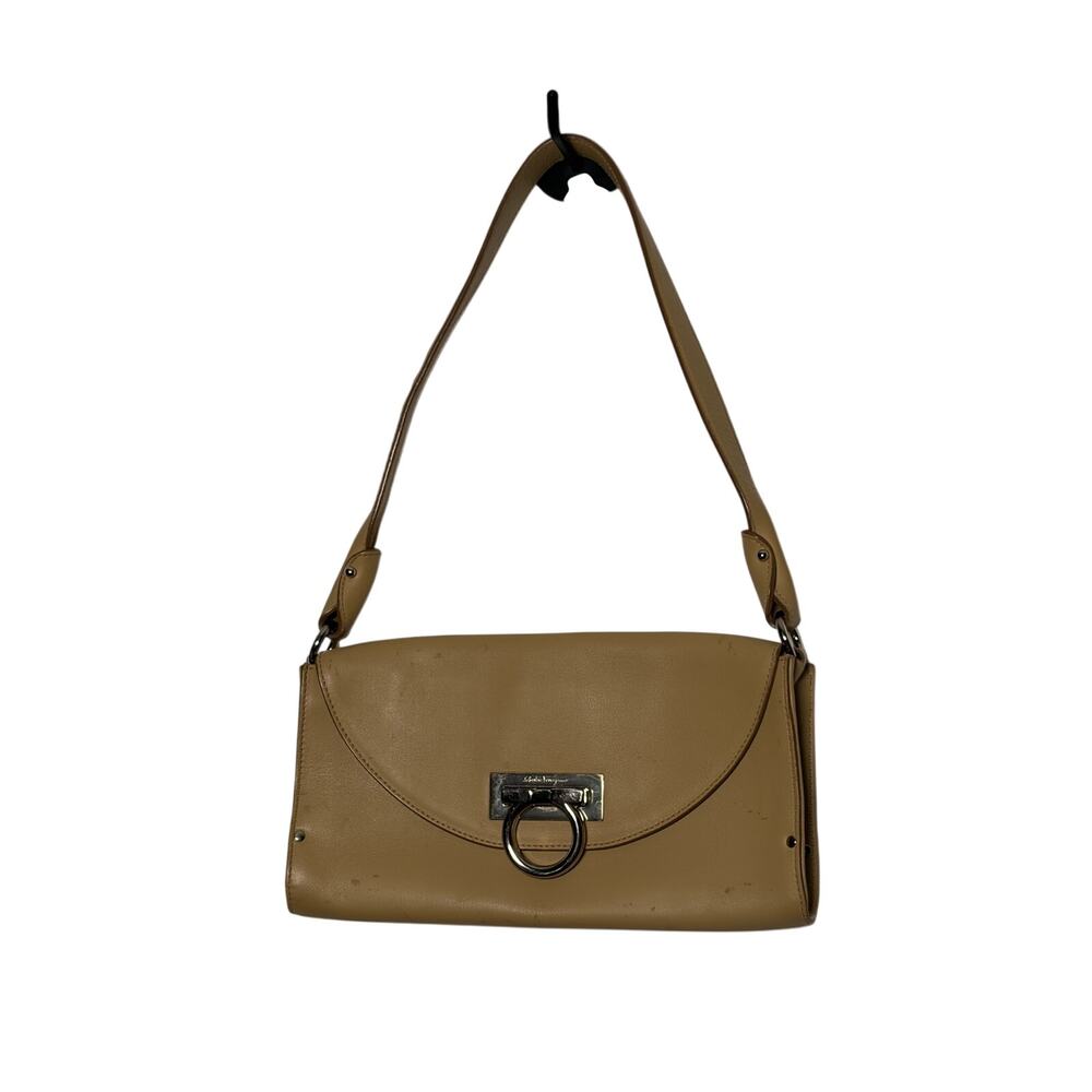 Salvatore Ferragamo Beige Gancini AU-21 Leather Flap